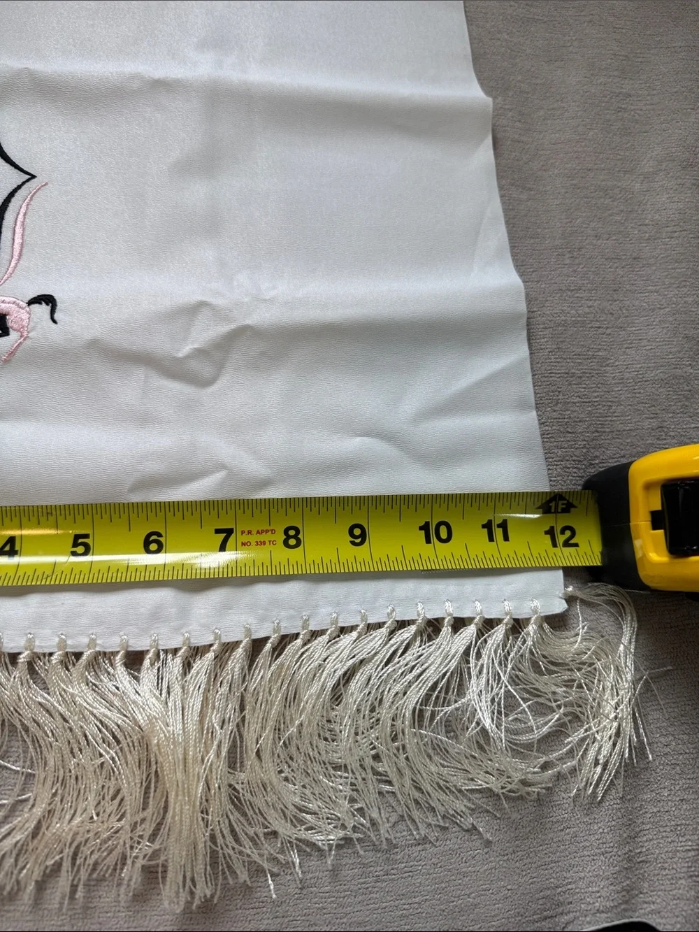 Vintage Cream Scarf with Pink and Black Embroidered Detail